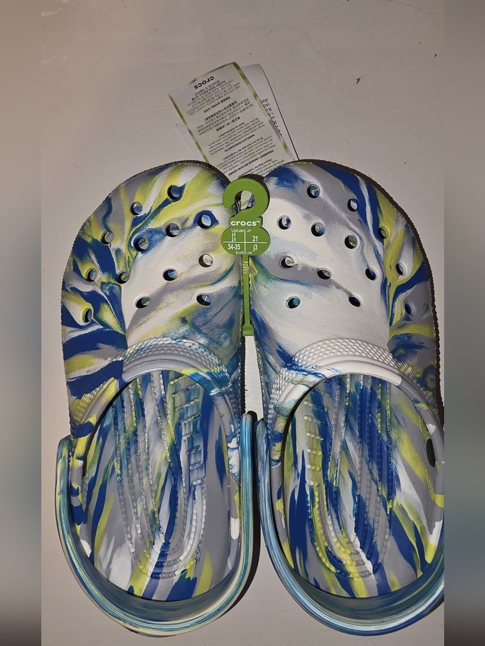 CROCS Marbled Clog in Blue, White & Yellow